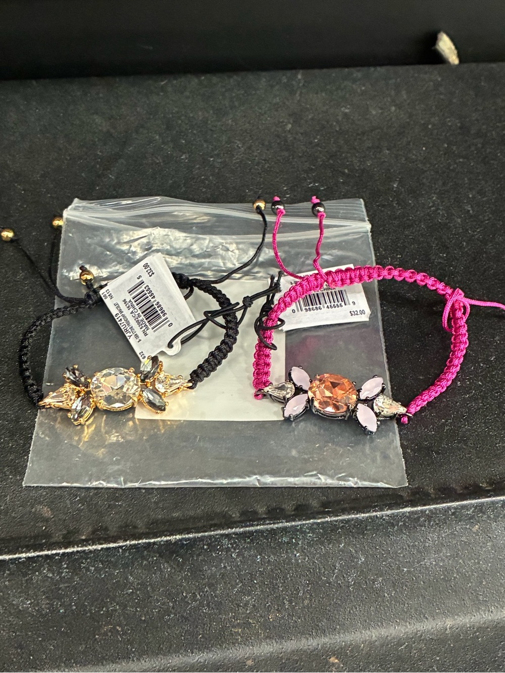 Juicy Couture B-Gem Stone Corded Friendship Bracelets Pink and Black Lot Of 2